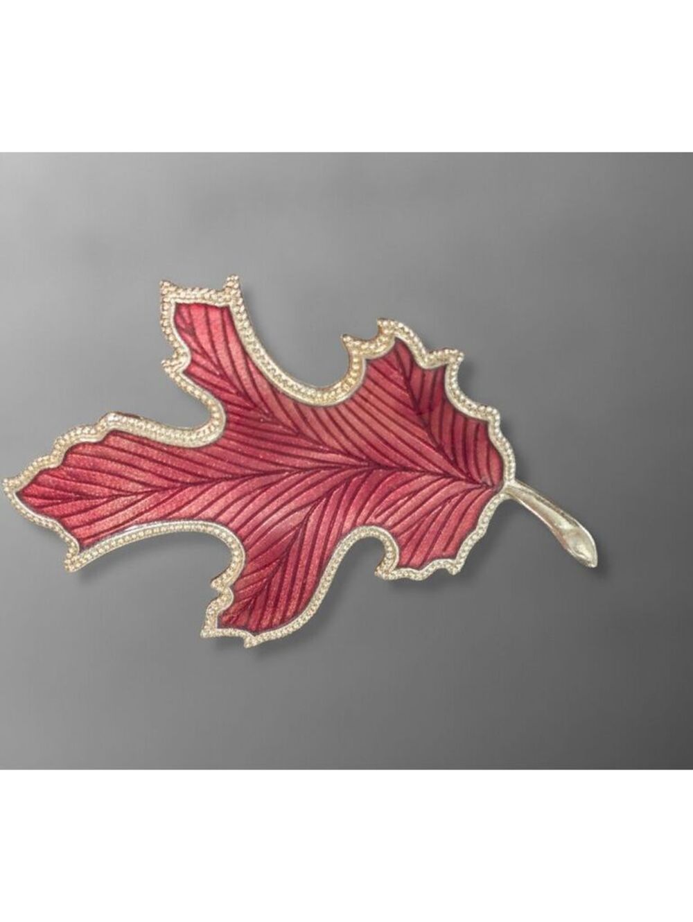Vintage Red Oak Leaf Enamel Brooch Pin Gold Tone Autumn 2.5"